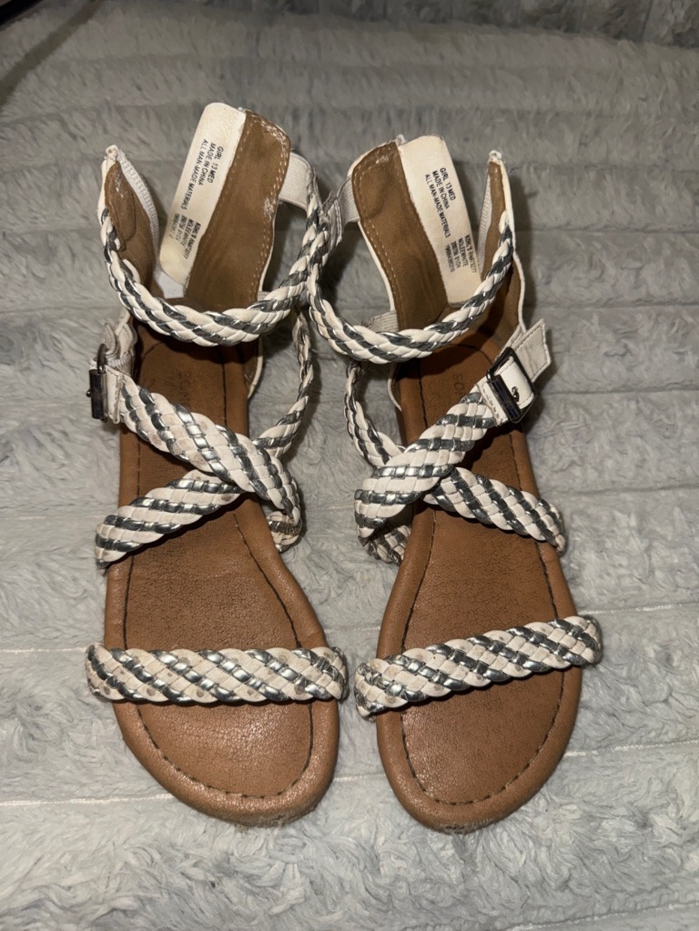 Kohl's Girls Braided White and Tan Strappy Sandals